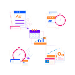 A collection of illustrative concept makers, concept blogging, education, creative writing, content management for web pages.