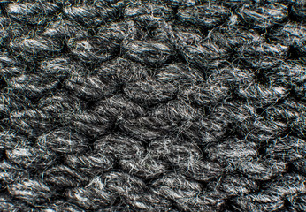 Texture of gray woolen knitted sweater closeup, macro