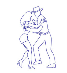 Sexy Salsa couple dancing continuous one line drawing. Latin ballroom dance, isolated on white.