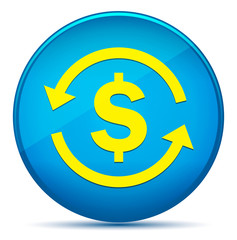 Money exchange dollar sign icon modern flat cyan blue round button