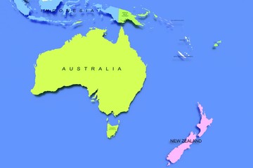Three dimensional rendered map of Australia