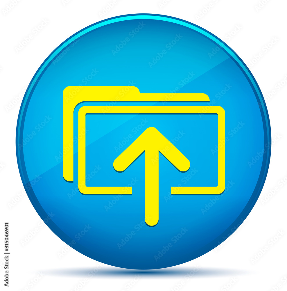 Wall mural upload files icon modern flat cyan blue round button