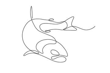 Obraz premium Abstract fish in continuous line art drawing style. Minimalist black linear sketch on white background. Vector illustration