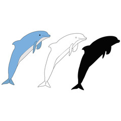 simple doodle dolphin, sketch and silhouette