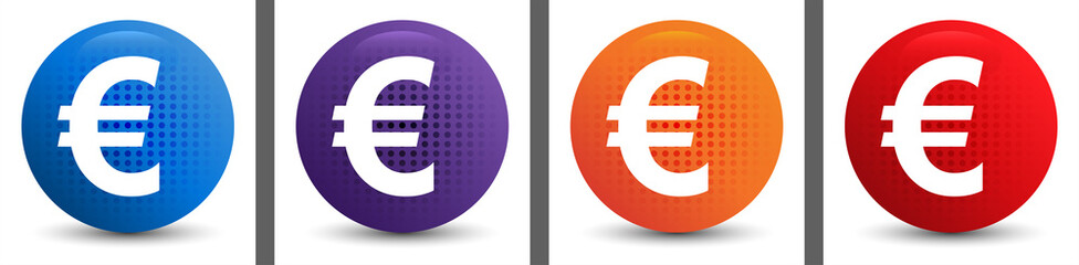 Euro sign icon abstract halftone round button set