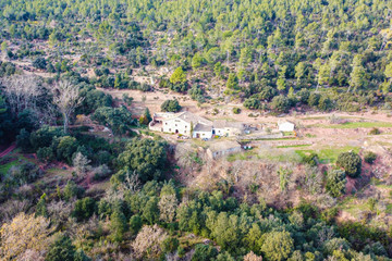 Obraz premium Air view of a typical farm of Catalonia, Spain.