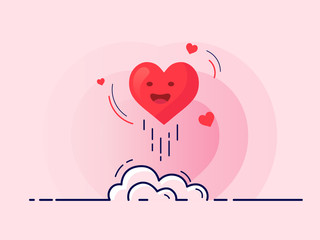 Red heart rocket launch for love boost. Trendy flat vector on white background. Vector Illustration.