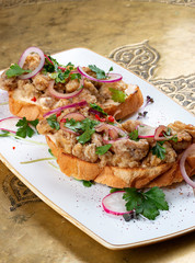 Brains on toast crispy Golden brown. Classic retro Russian dish