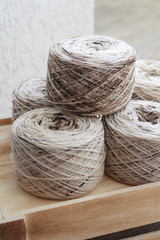 Skeins of multicolored wool yarn