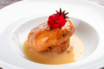 Baba rum, impregnated with aroma. Classic retro Russian dish