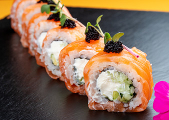 Sushi roll Philadelphia. Sushi trend. Creative food.