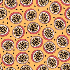 Seamless vector pattern with passion fruit. Tropical, summer background for textiles or paper. - 315049709