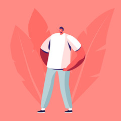 Young Smiling Man with Long Nose of Liar Stand with Arms Akimbo. Dishonest Hypocrite Person Telling Lie and Cheating. Hypocrisy, Fraud and Insincerity Concept. Cartoon Flat Vector Illustration