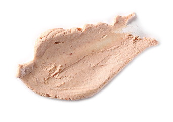 Liver pate isolated on white background, top view