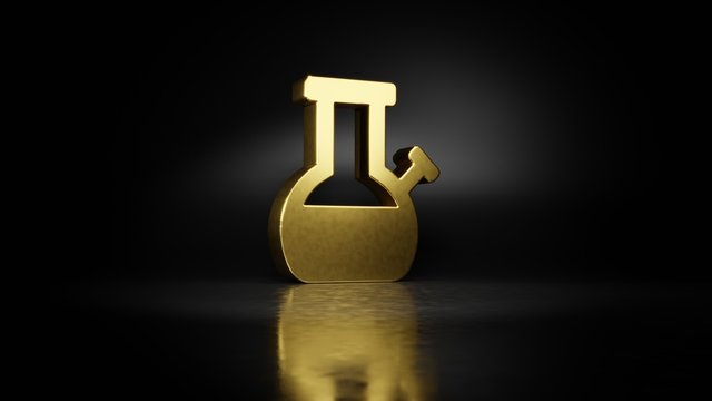 gold metal symbol of bong 3D rendering with blurry reflection on floor with dark background