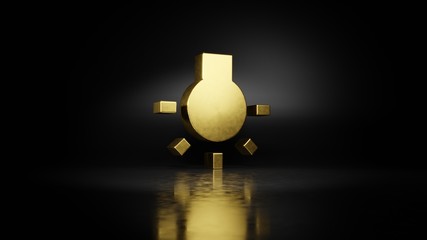 gold metal symbol of bulb 3D rendering with blurry reflection on floor with dark background