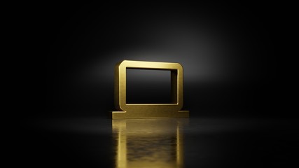 gold metal symbol of computer 3D rendering with blurry reflection on floor with dark background