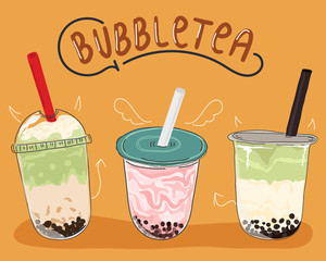 Collection design of bubble tea cup, Pearl milk tea. Vector