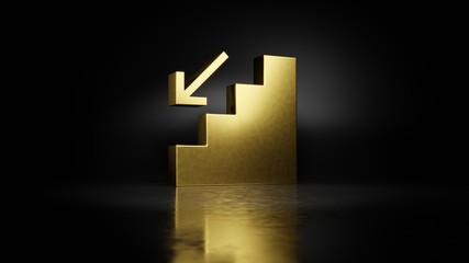 gold metal symbol of fallen 3D rendering with blurry reflection on floor with dark background