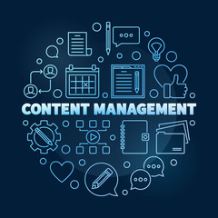 Content Management vector circular concept line blue illustration on dark background