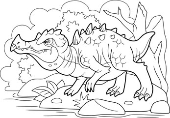 cartoon angry swamp dragon, coloring book, funny illustration