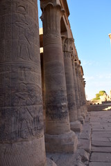 Ancient pharaohs Philae temple in Aswan Egypt in the river nile , old temple have hieroglyphs craved in its stones/Trajan's Kiosk / obelisk , Ancient Egypt Monuments 