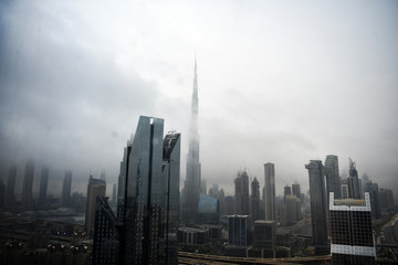 Fototapeta na wymiar Dubai city views during torrential rains in January 2020