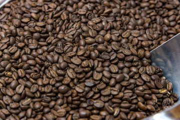 Coffee beans background. brown coffee, background texture, close-up