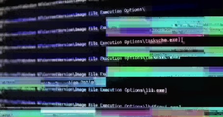 Computer software errors with glitch on system server log lines. Concept for computer virus and data breach hacking. Glitch and noise errors on computer screen code. Hacker activity broke technology