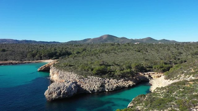 The Cala Varques lagoon in Mallorca, view from the drone