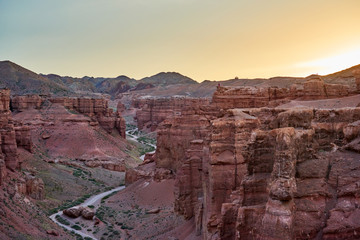 View of Charyn Canyon in evening. Charyn National Park. Almaty region. Kazakhstan.