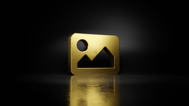 gold metal symbol of image 3D rendering with blurry reflection on floor with dark background © Destrosvet