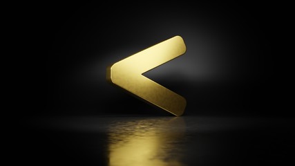 gold metal symbol of less than 3D rendering with blurry reflection on floor with dark background