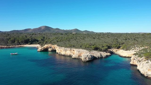 The Cala Varques lagoon in Mallorca, view from the drone