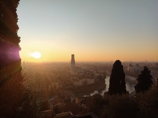 Sunset on Verona city from Castel San Pietro, Italy