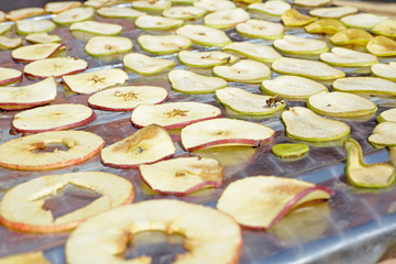 the process of drying apples and pears. harvesting of dried fruits for the winter