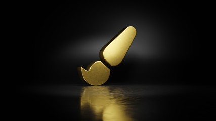 gold metal symbol of paint brush 3D rendering with blurry reflection on floor with dark background