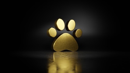 gold metal symbol of paw 3D rendering with blurry reflection on floor with dark background © Destrosvet