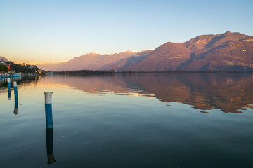 Landscape of Iseo lake from the city of Lovere,Bergamo,Lombardy Italy.