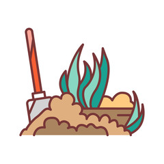 Soil fluffing color line icon. The process of preparing the soil for planting. Pictogram for web page, mobile app, promo. UI UX GUI design element. Editable stroke