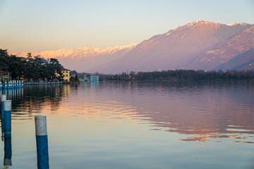 Panorama of Iseo lake from the city of Lovere,Bergamo,Lombardy Italy.