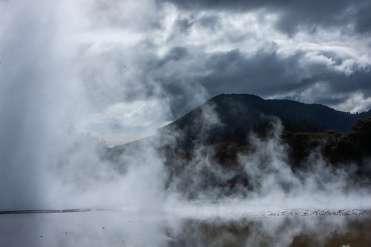 Rotorua Thermal Park. Wai O Tapu. New Zealand. Volcanic steam
