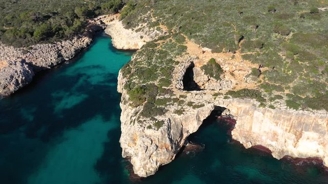 The Cala Varques lagoon in Mallorca, view from the drone