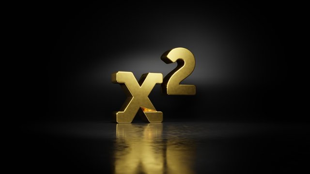gold metal symbol of superscript 3D rendering with blurry reflection on floor with dark background