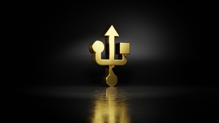 Obraz premium gold metal symbol of technology 3D rendering with blurry reflection on floor with dark background