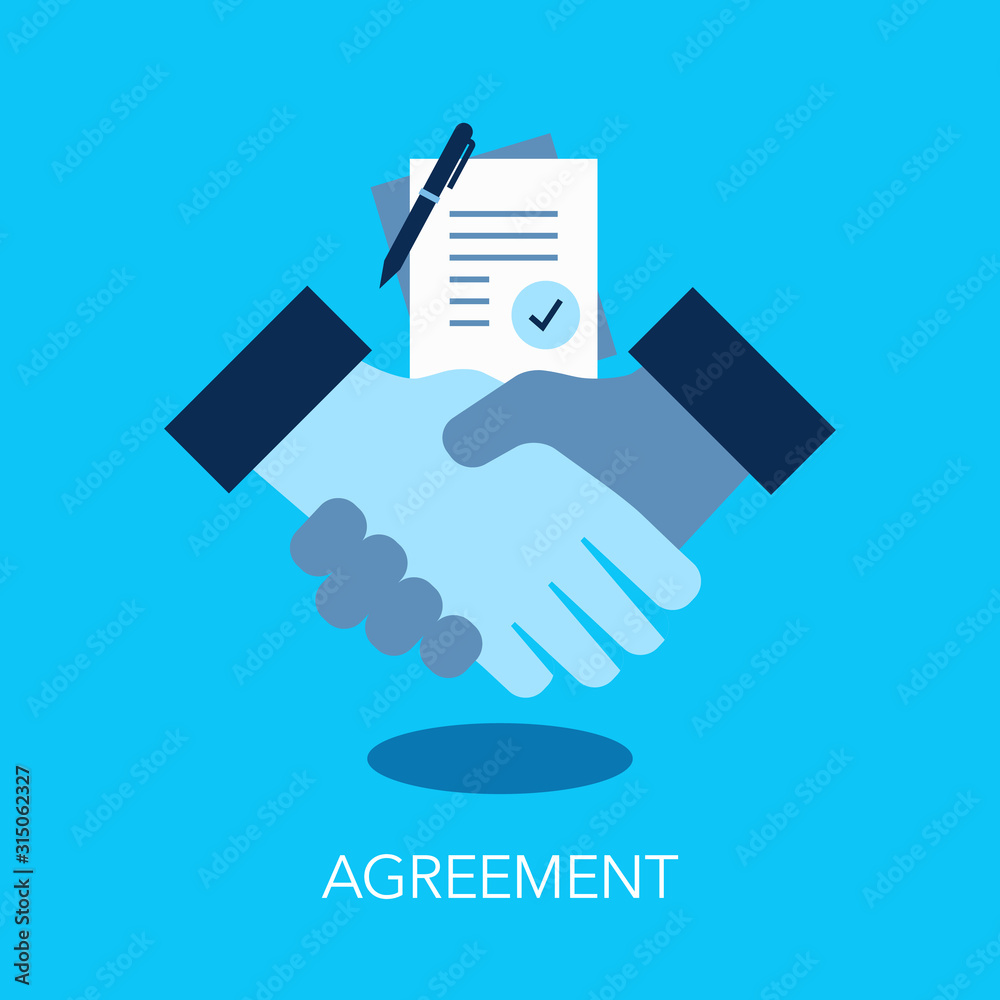 Poster agreement flat symbol with handshake and documents. easy to use for your website or presentation.