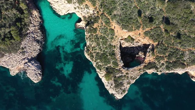 The Cala Varques lagoon in Mallorca, view from the drone