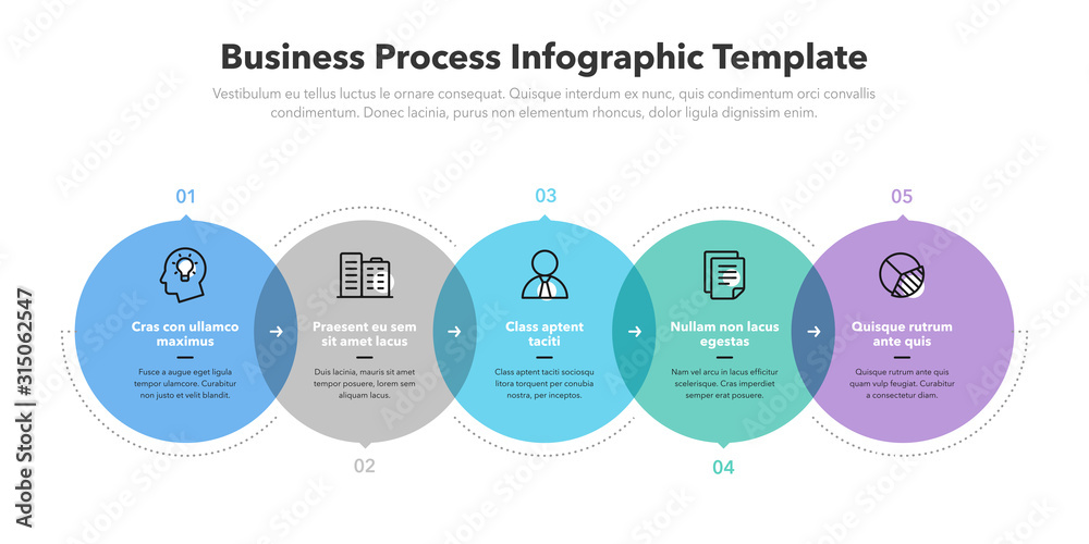 Fototapete Modern business process infographic template with five successive steps. Easy to use for your website or presentation.