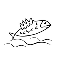 Fish icon isolated on white background. Fish outline style. Marine logo design template, linear pictogram. Beautiful line fish sign. Symbol for mobile, internet, label, web design. Stock vector