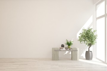 Empty room in white color. Scandinavian interior design. 3D illustration